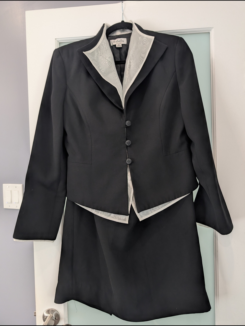 Isabella Black Blazer with Cream Trim - Women's Tailored Suit Jacket